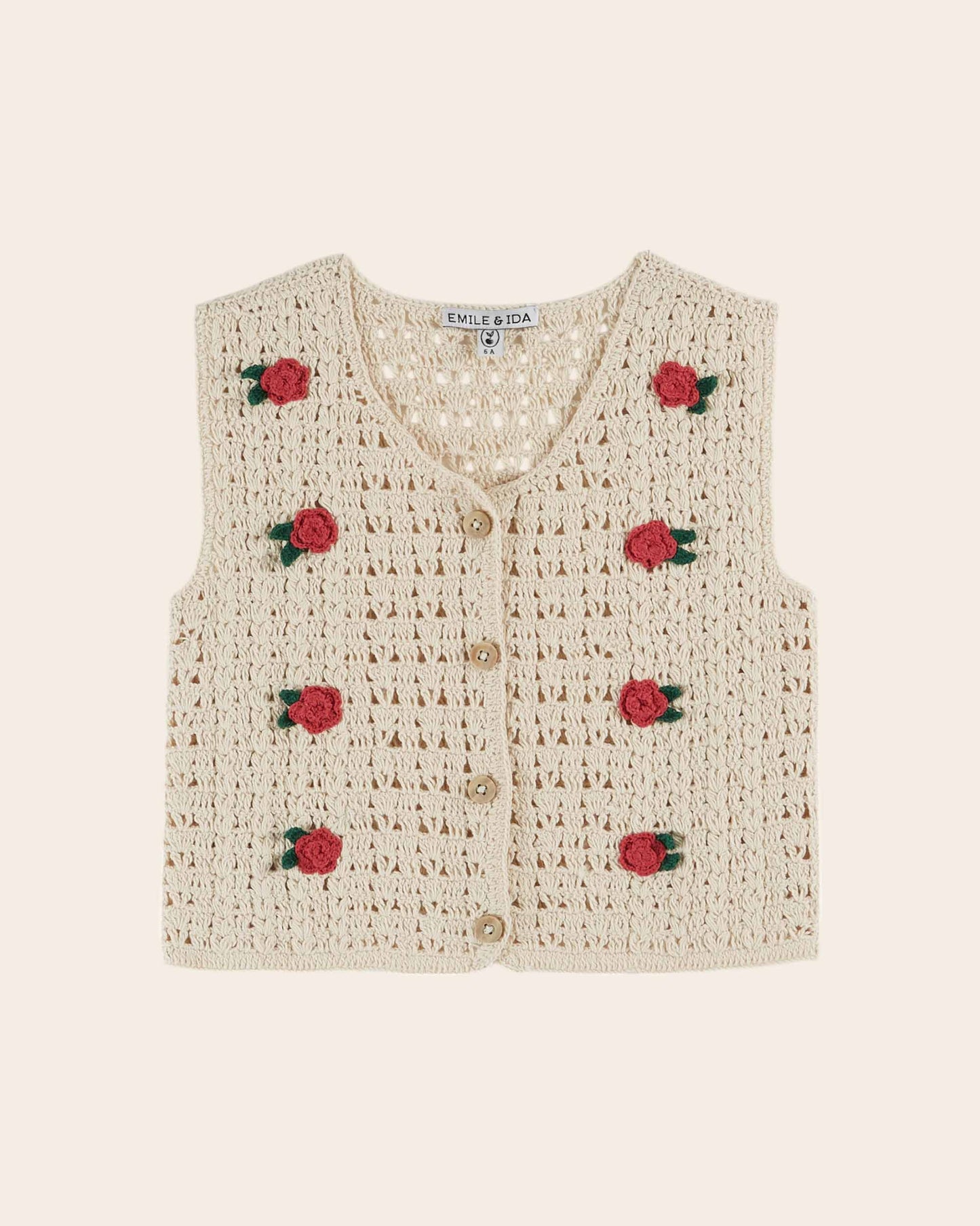 Gilet sans manches crochet brodé écru