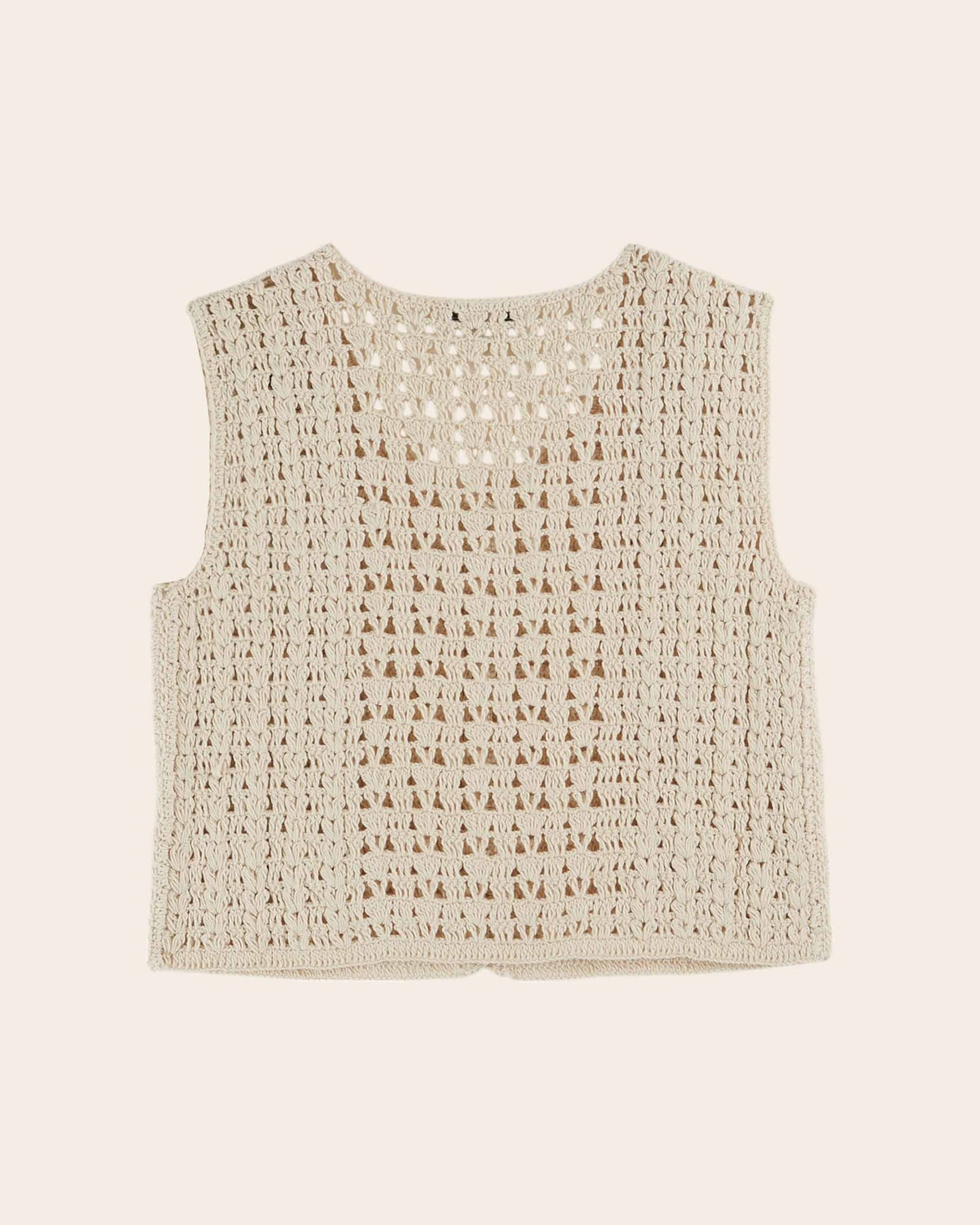Gilet sans manches crochet brodé écru