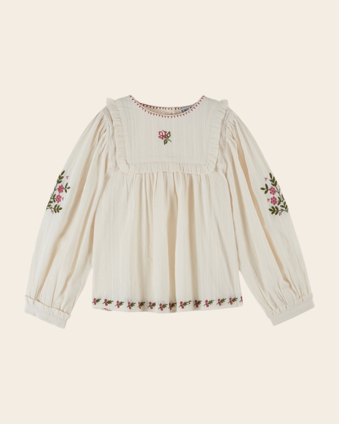 Blouse brodée à fleurs écru