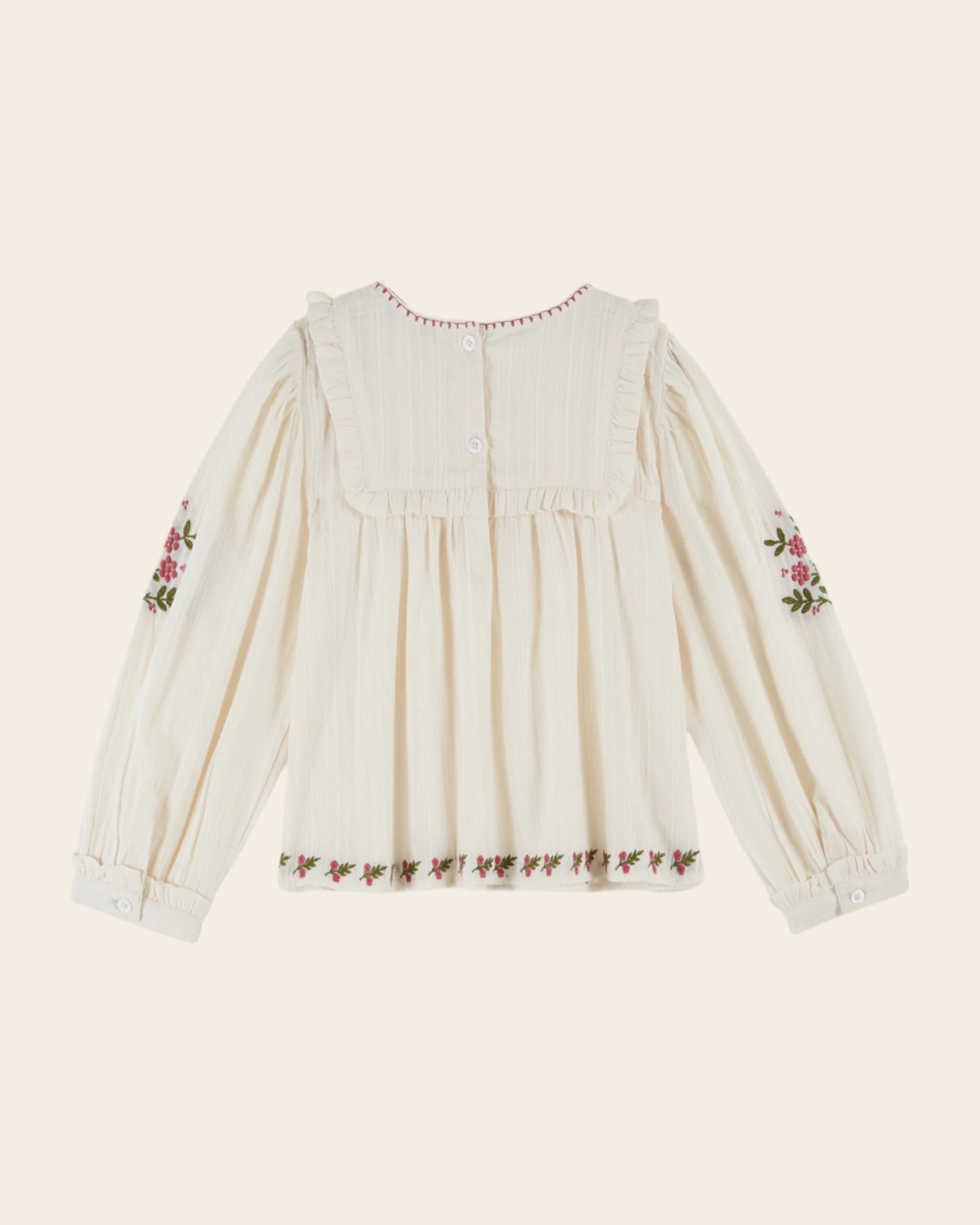 Blouse brodée à fleurs écru