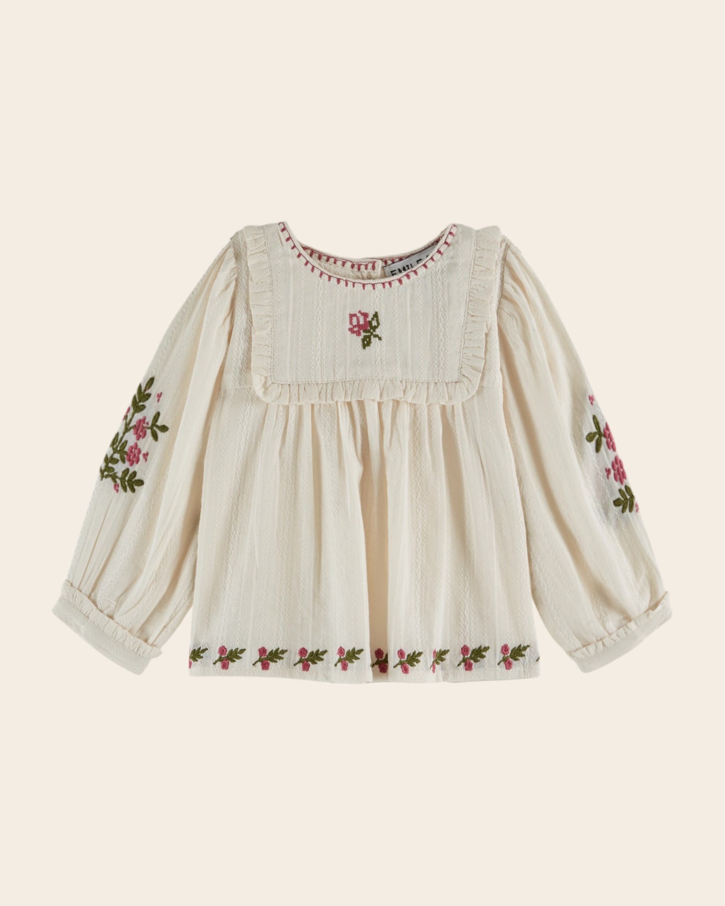 Blouse brodée à fleurs écru