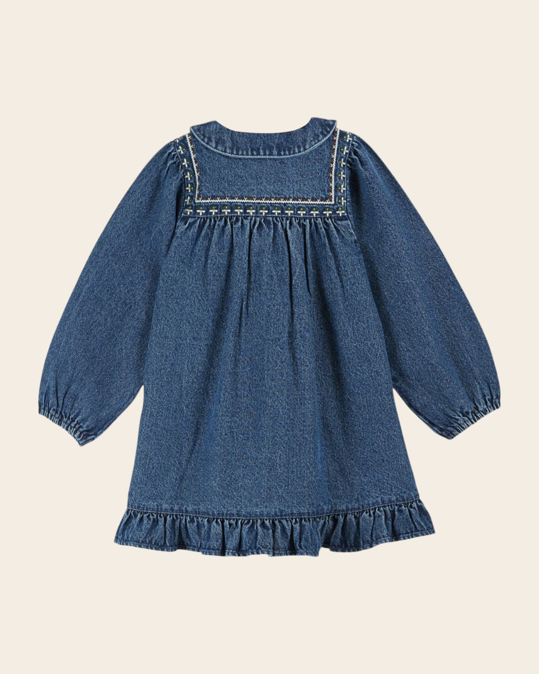 Robe brodée denim bleu
