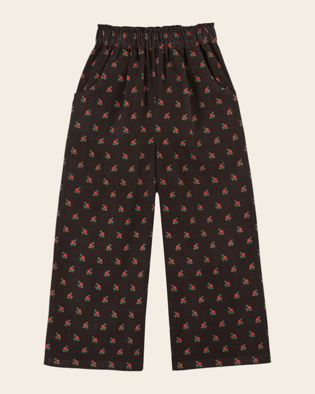black poppy print velvet pants