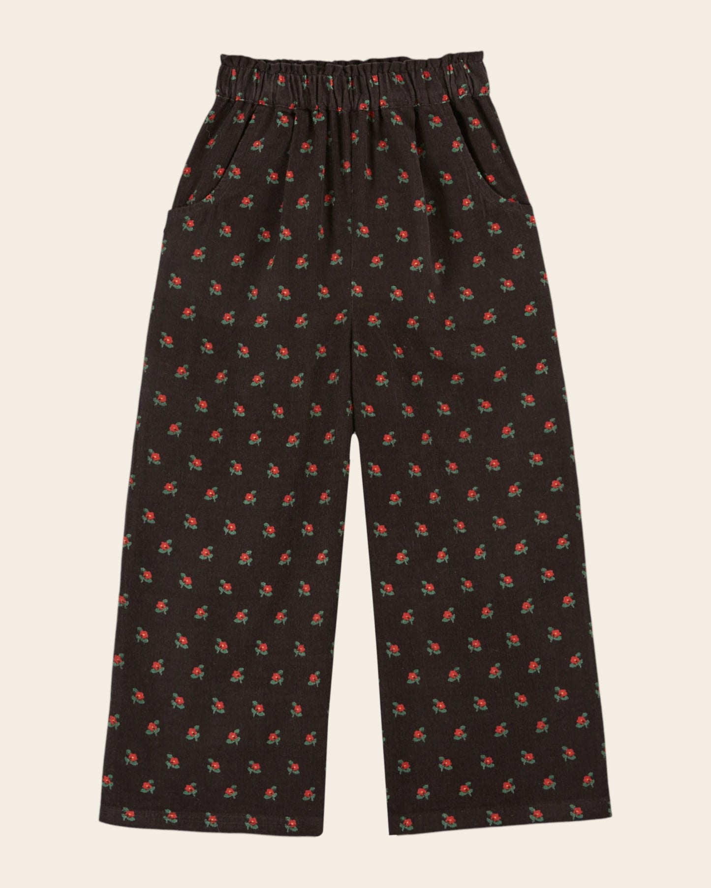 black poppy print velvet pants
