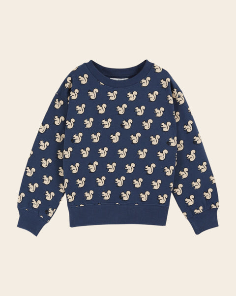 Sweat - Écureuils coton bio bleu nuit