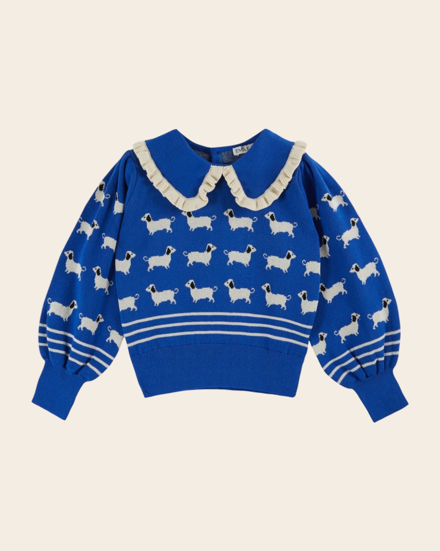 Pull fille teckels coton bio bleu royal