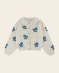Cardigan col volanté fleurs écru
