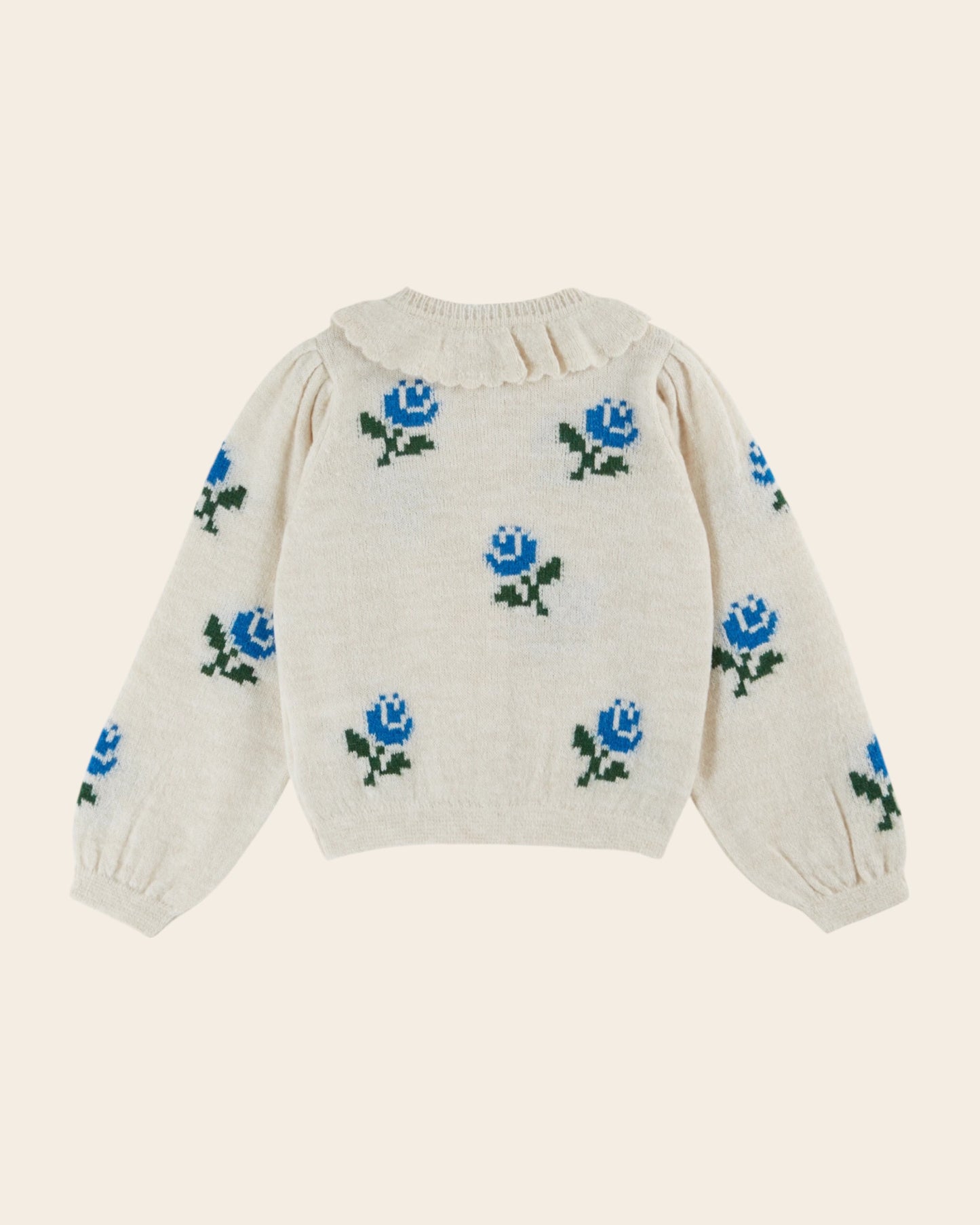 Cardigan col volanté fleurs écru