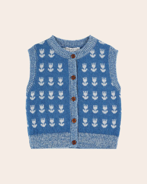 Cardigan - Sans manches tulipes bleu