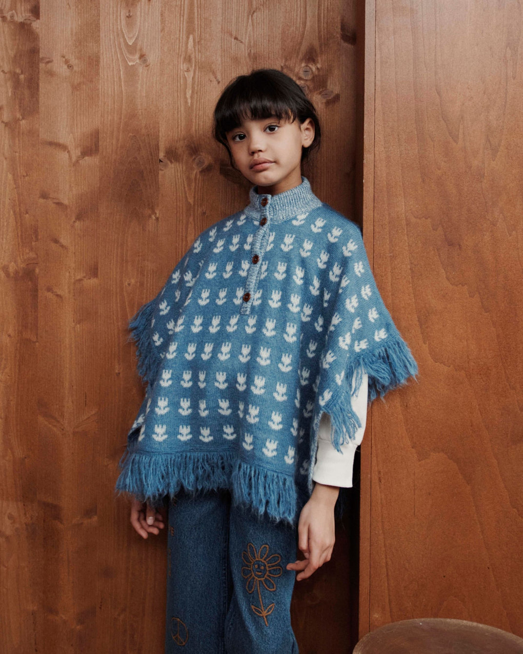 Poncho tulipes bleu