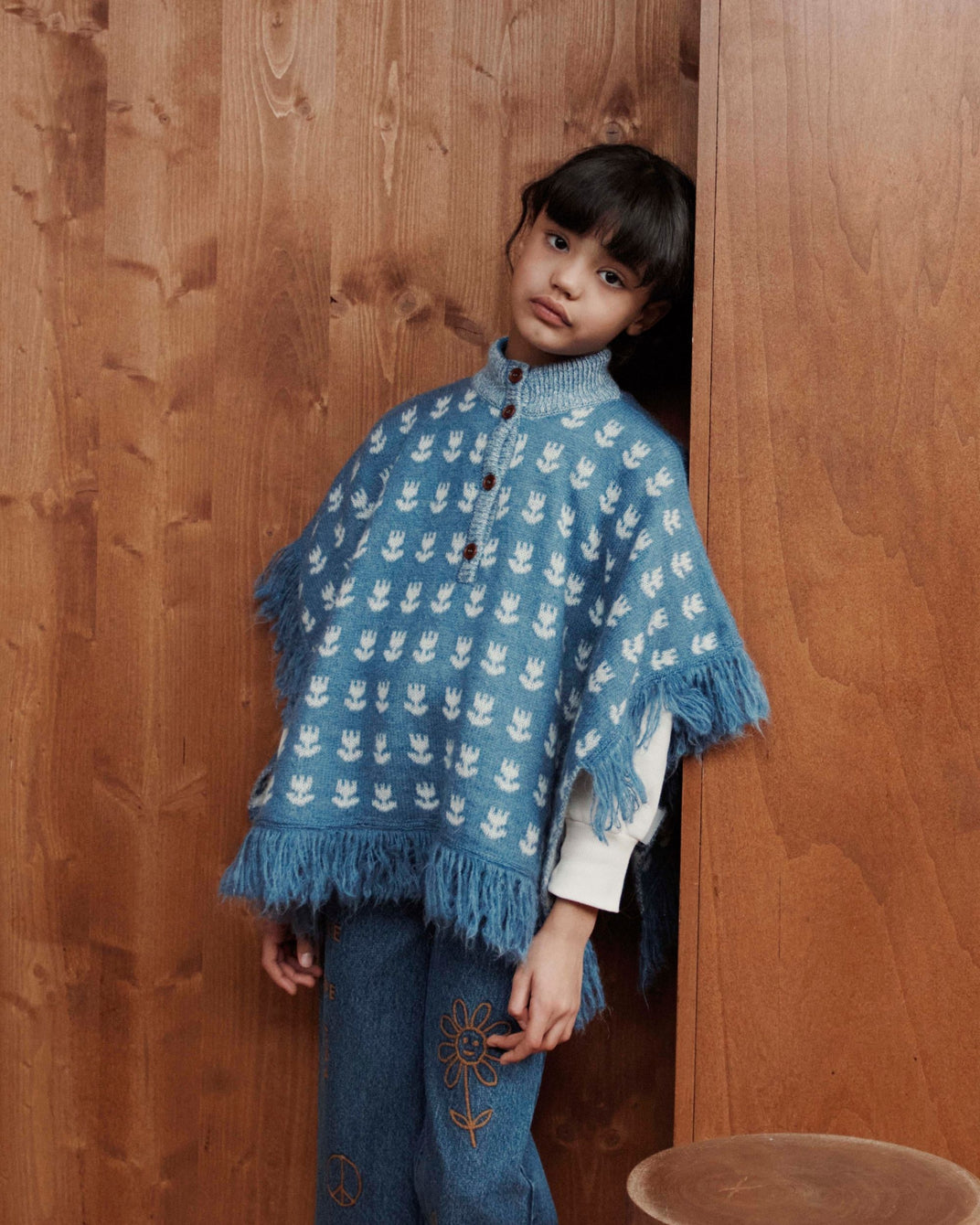Poncho tulipes bleu