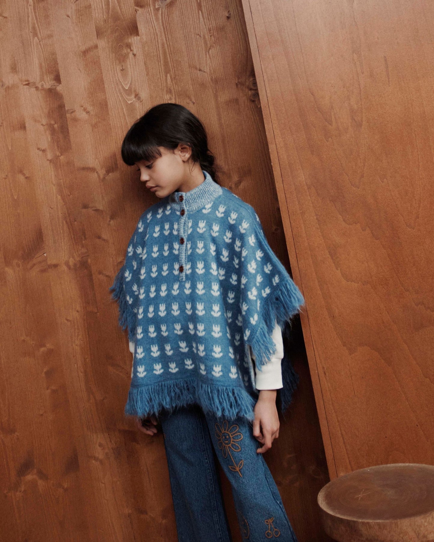 Poncho tulipes bleu