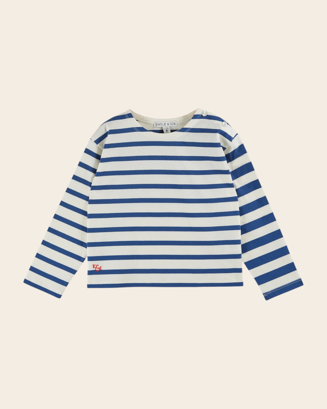 T-shirt marinière coton bio fille écru et bleu