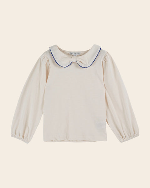 T-shirt col noeud coton bio crème