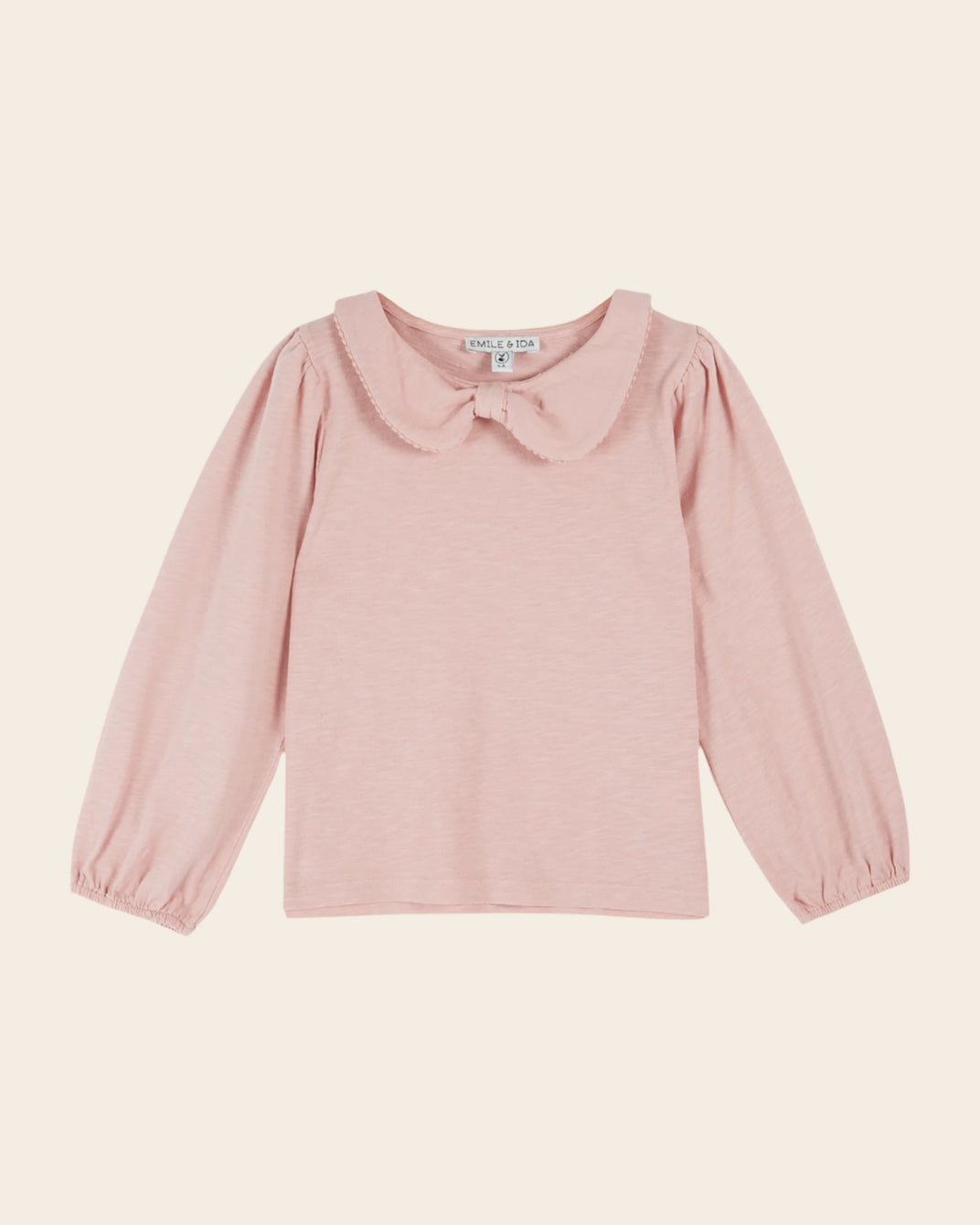 T-shirt col noeud coton bio rose