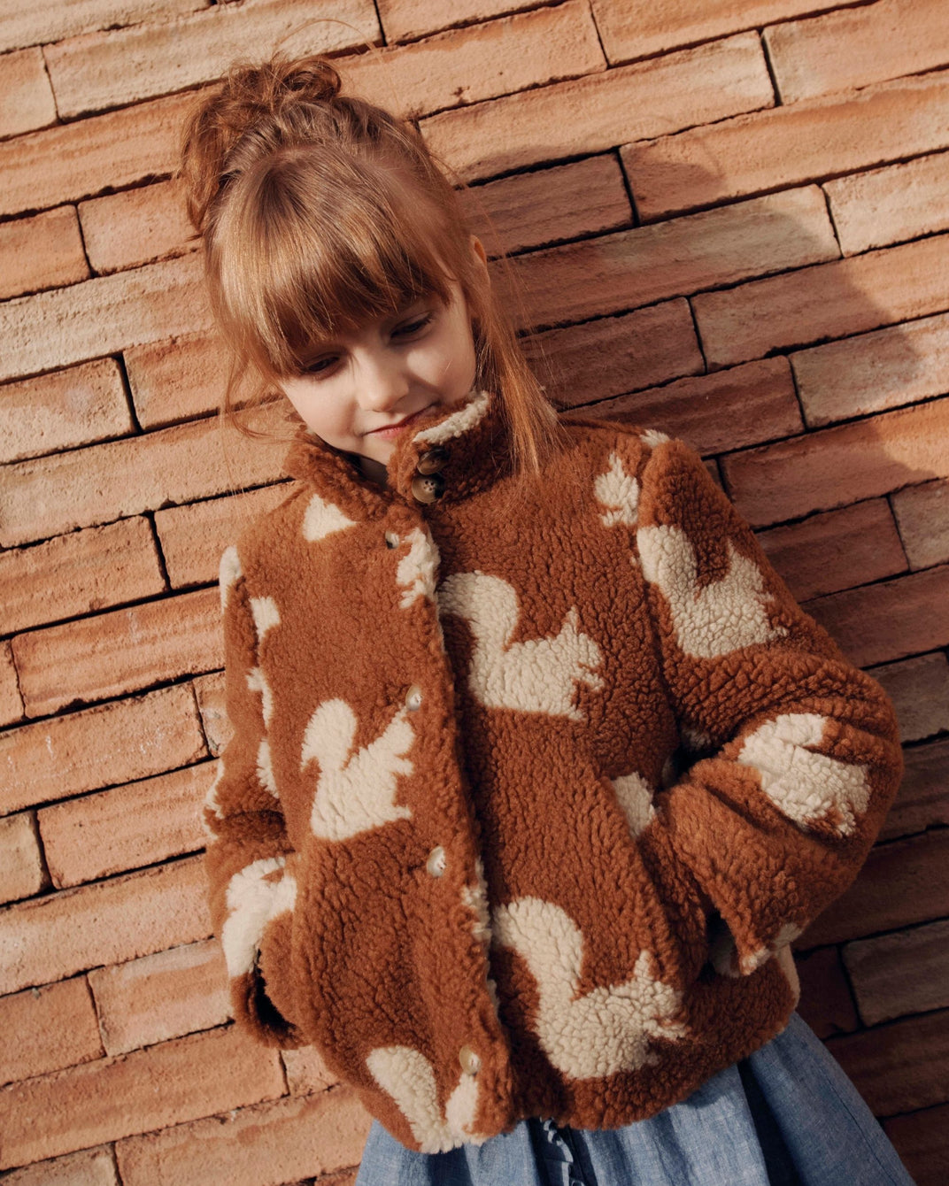 Manteau enfant sherpa écureuils marron