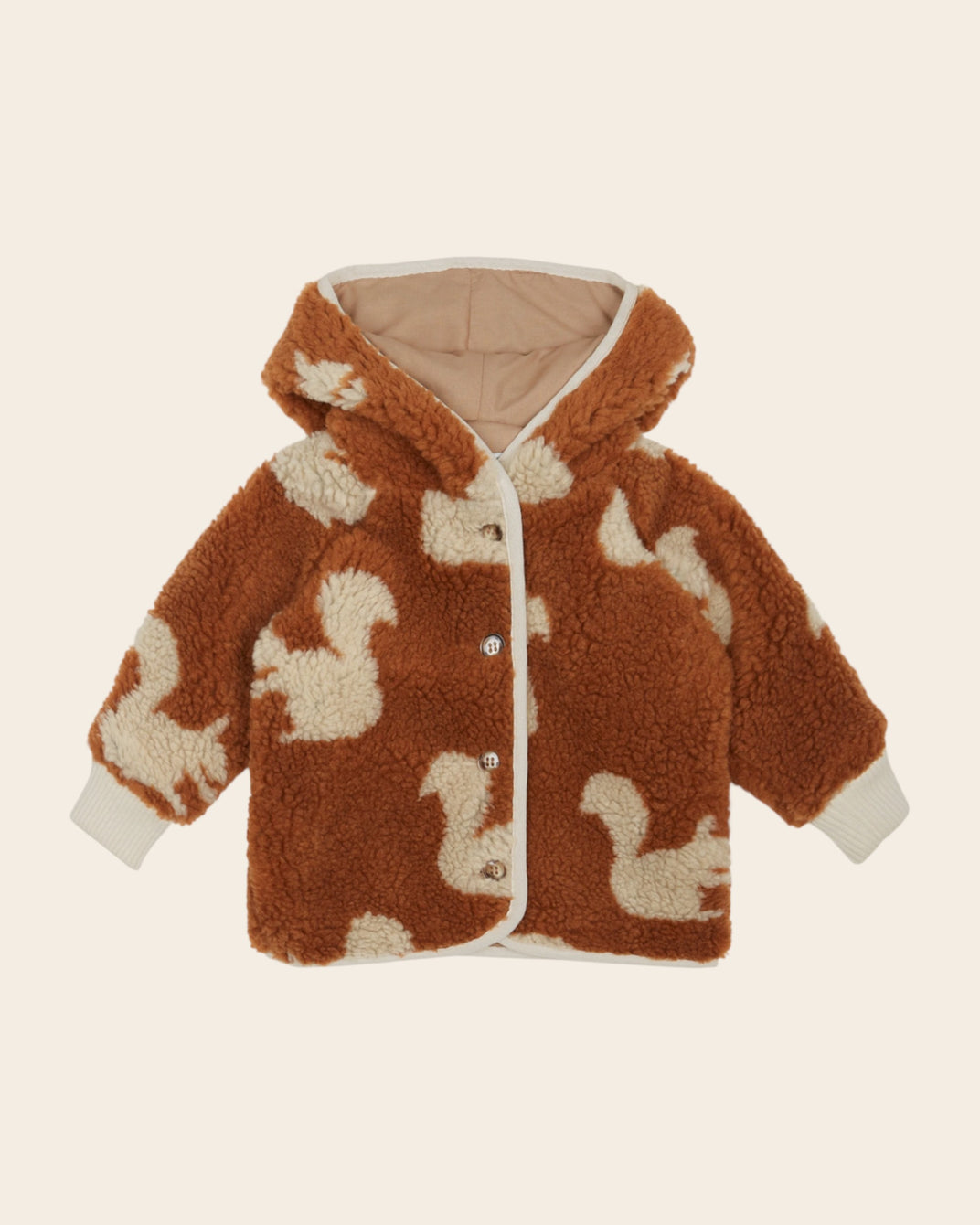 Veste sherpa à capuche écureuils marron