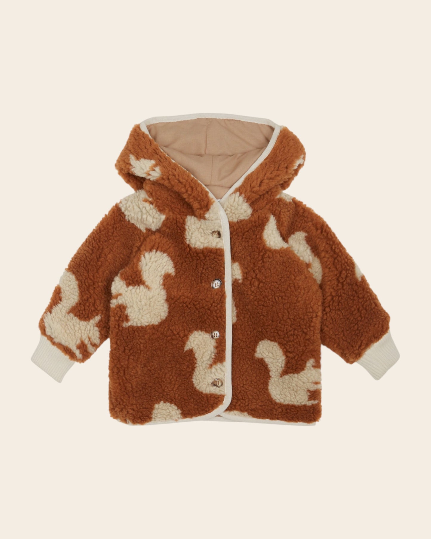 Veste sherpa à capuche écureuils marron