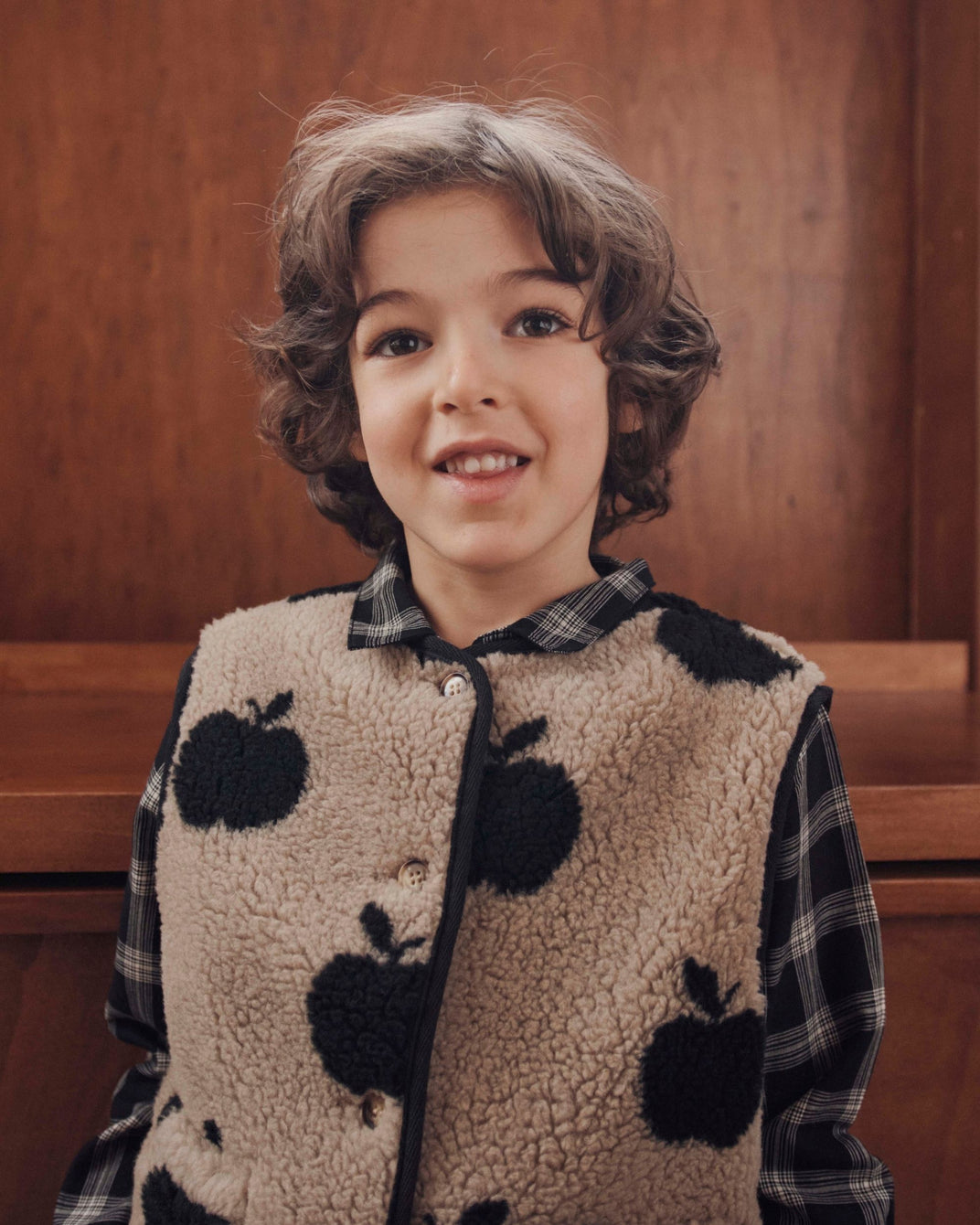 Veste sans manches enfant sherpa pommes grège
