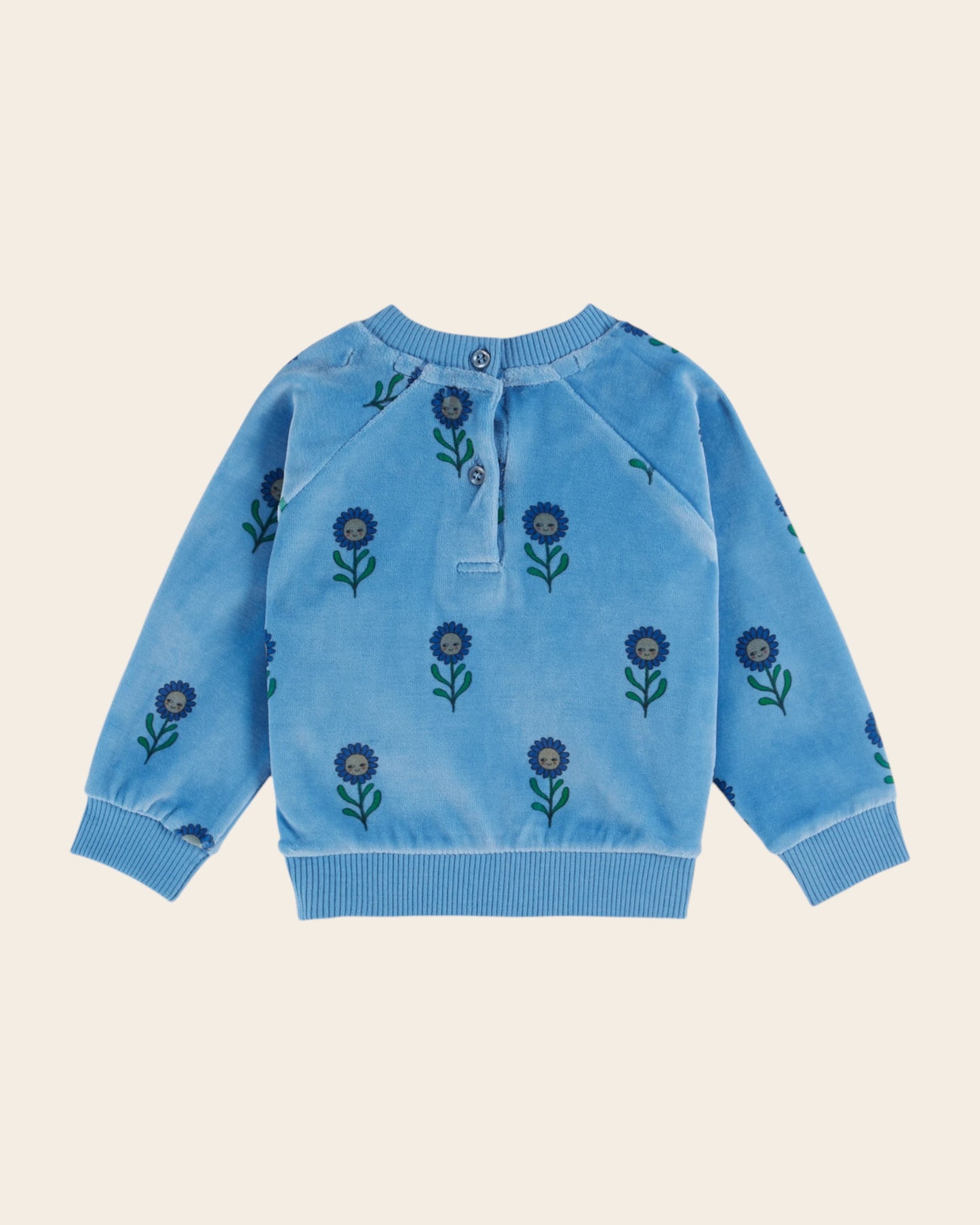 Sweat velours marguerite bleu