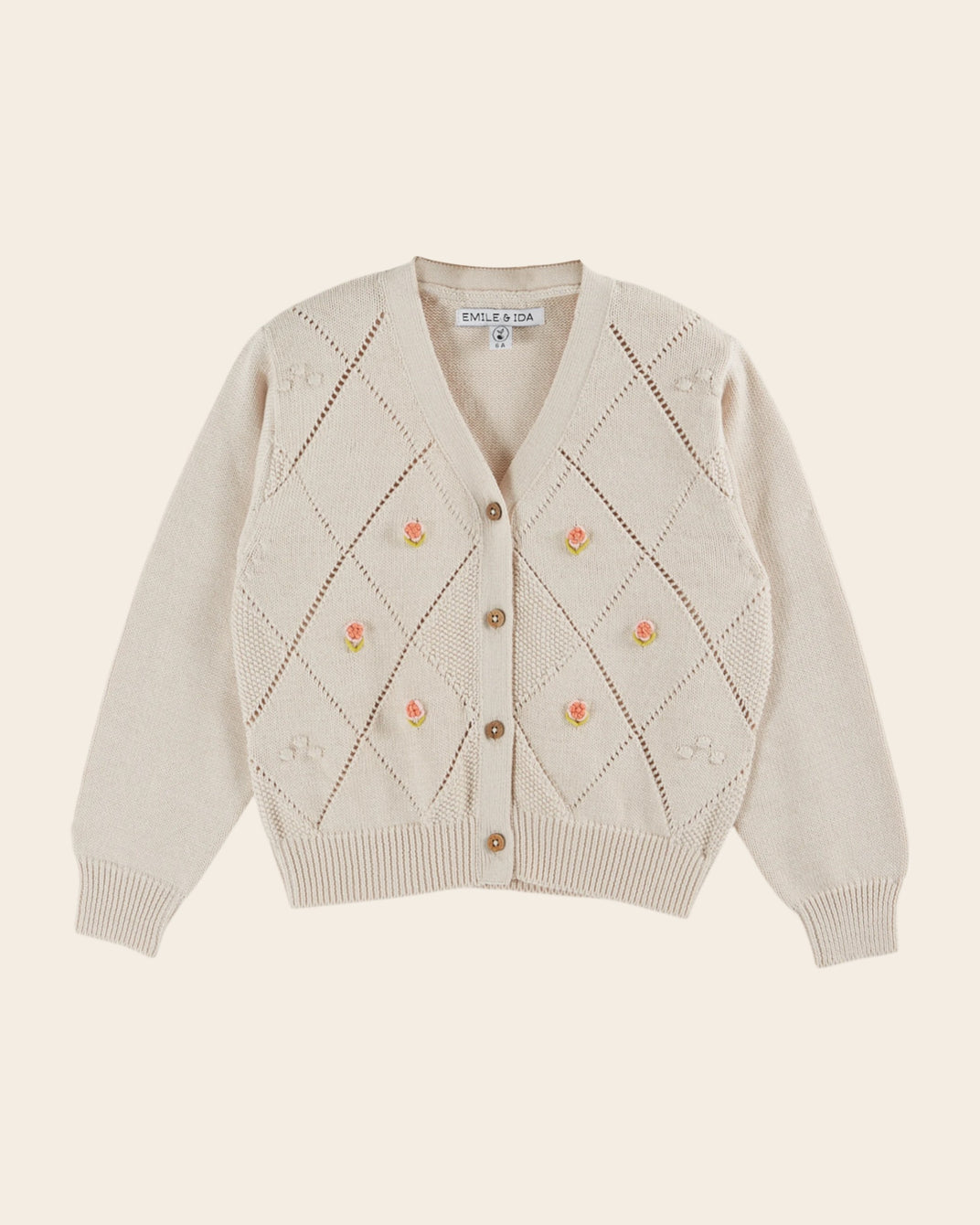 Cardigan brodé main coton bio écru