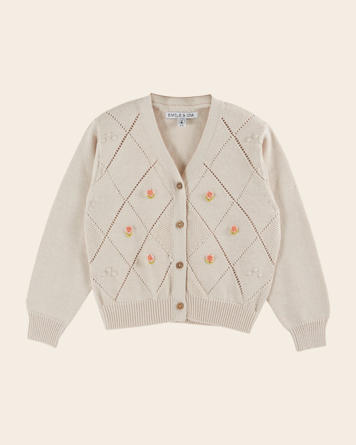 Cardigan brodé main coton bio écru