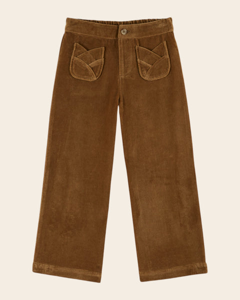 Pantalon velours poches tulipe bronze