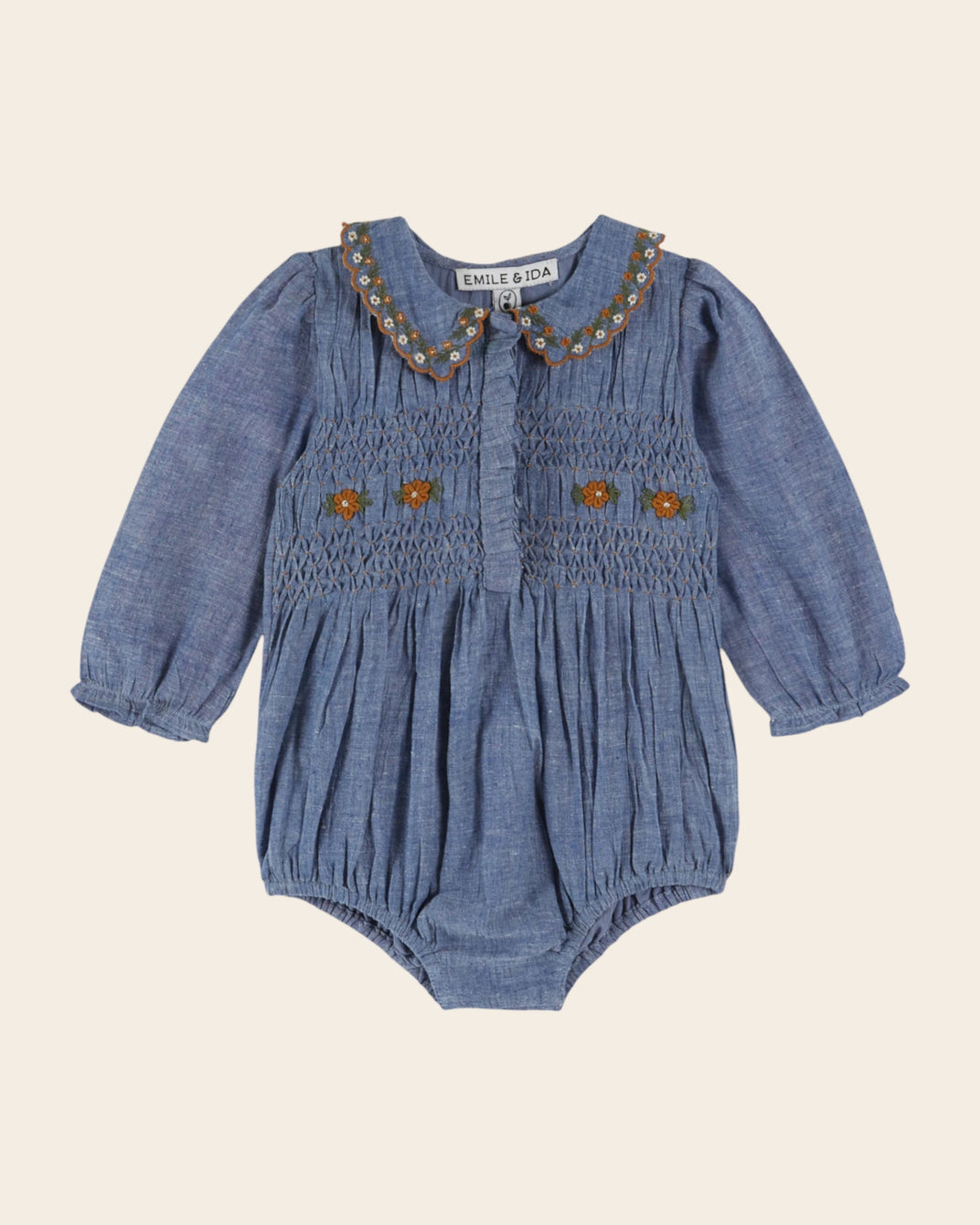 Combibloomer smocké brodé chambray