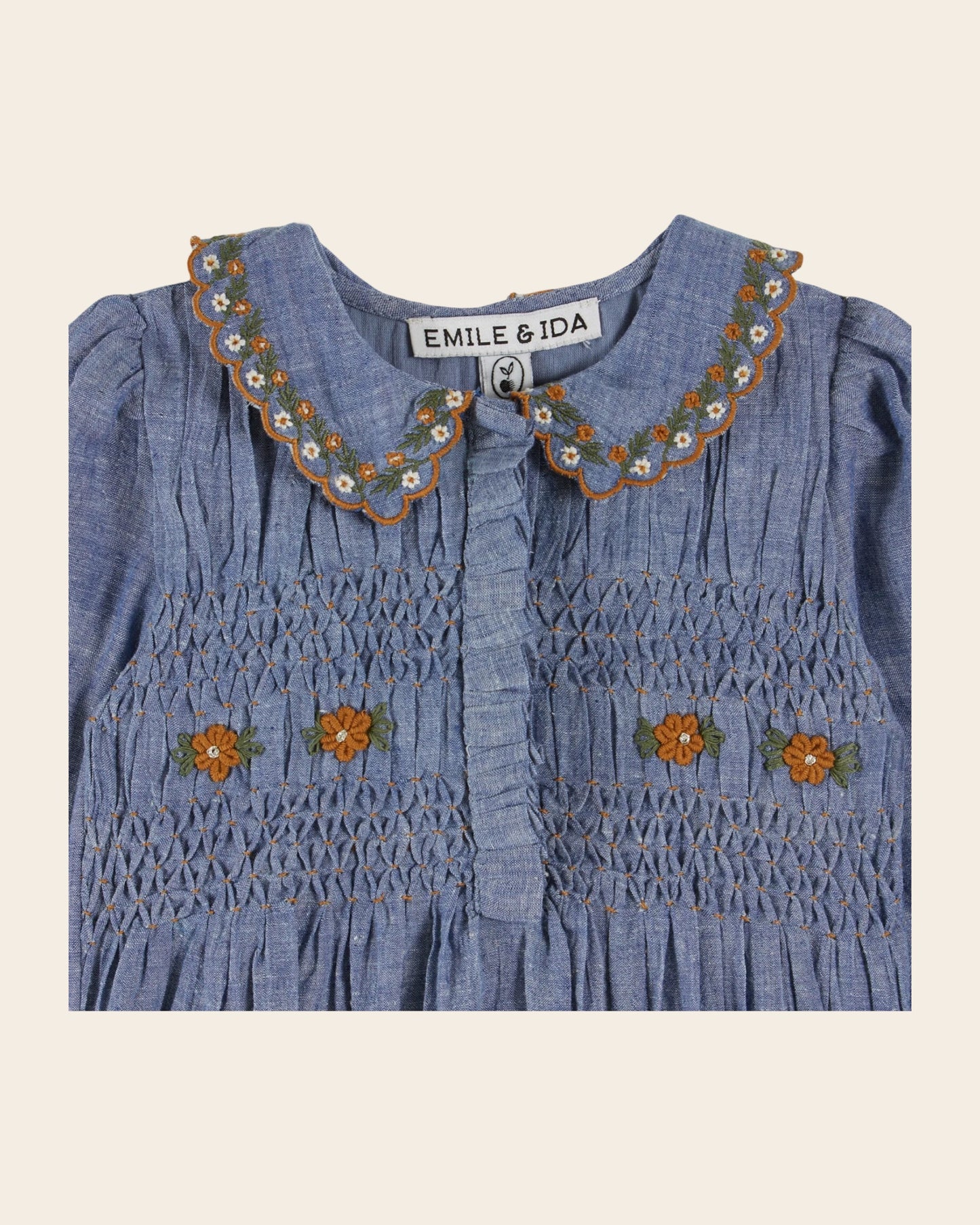 Combibloomer smocké brodé chambray