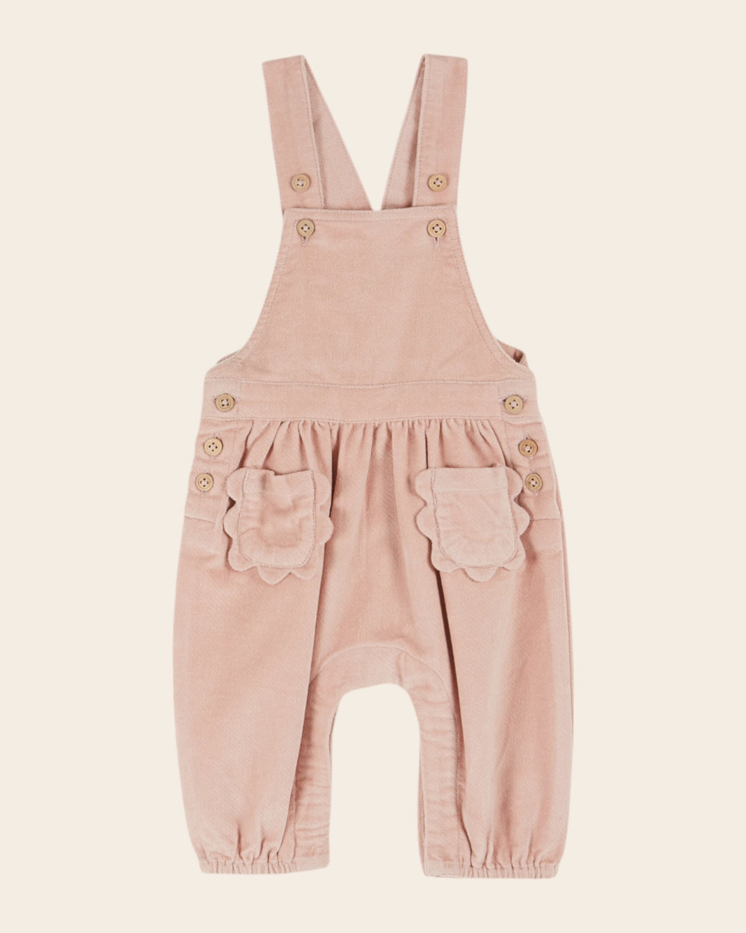 Salopette velours poches fleurs rose