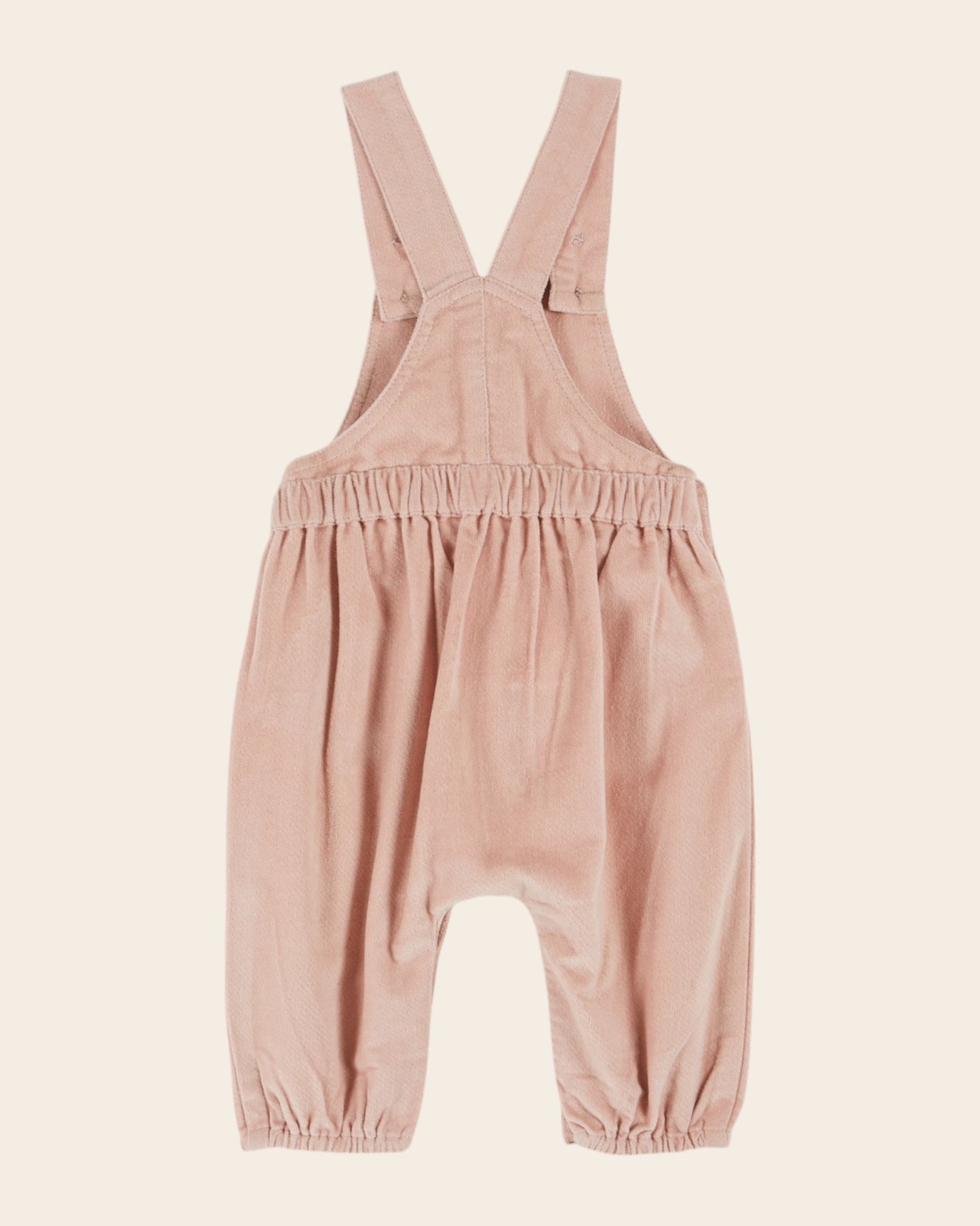 Salopette velours poches fleurs rose