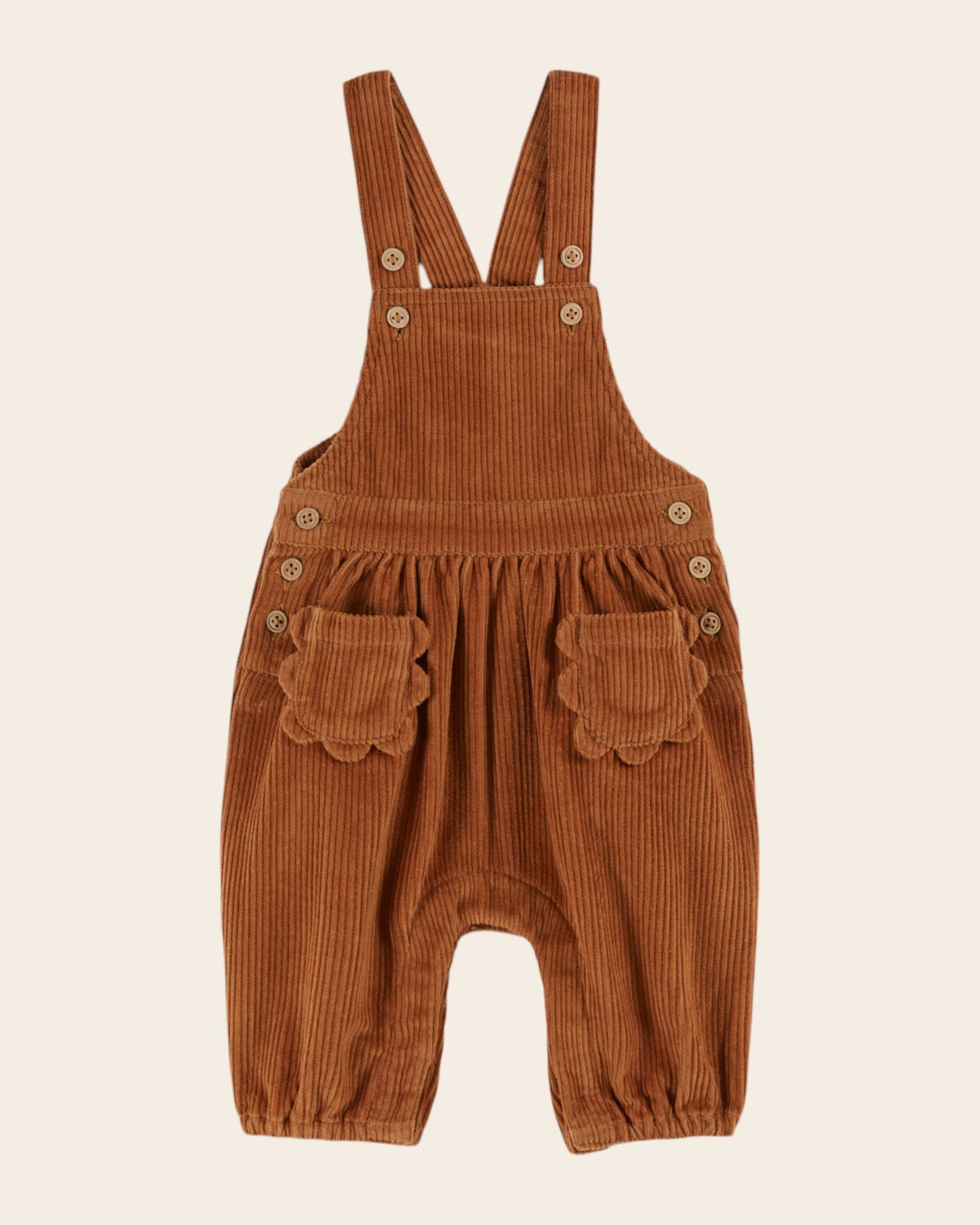 pecan velvet baby overalls