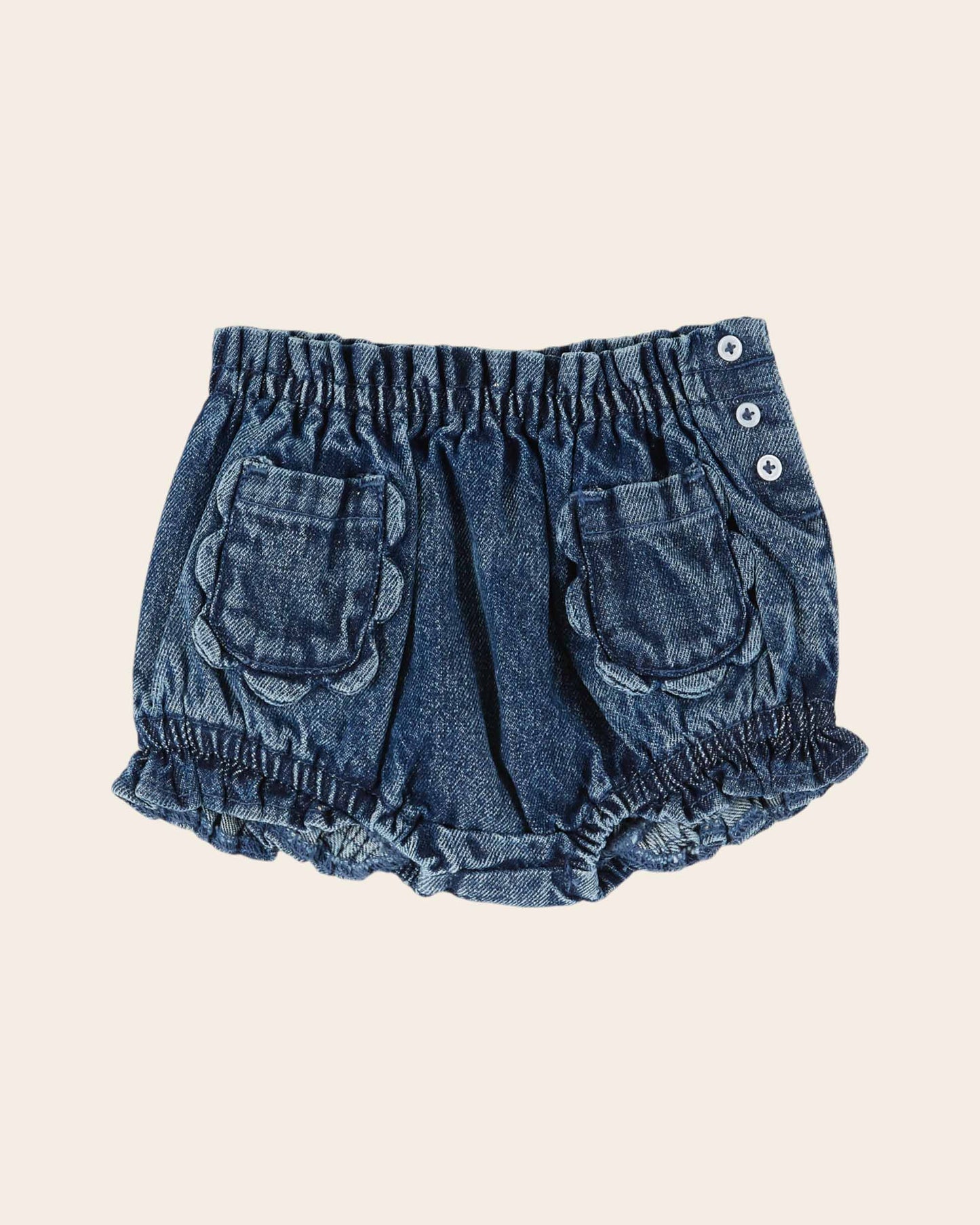 denim bloomers with denim flower pockets