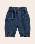 Pantalon brodé denim bleu
