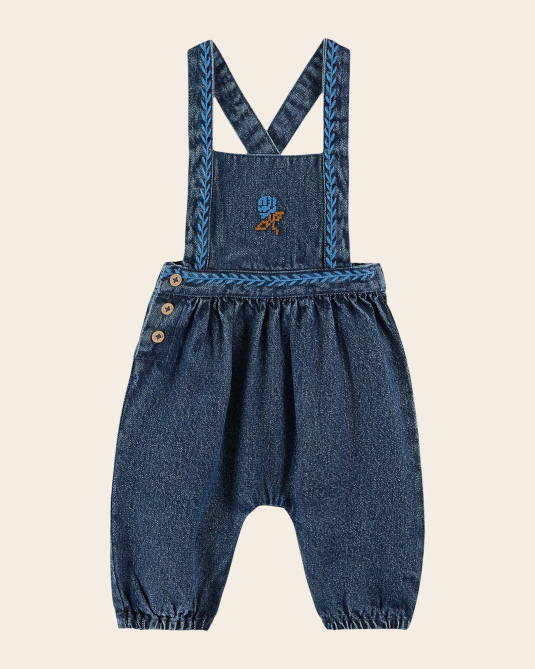 bb denim embroidered denim overalls