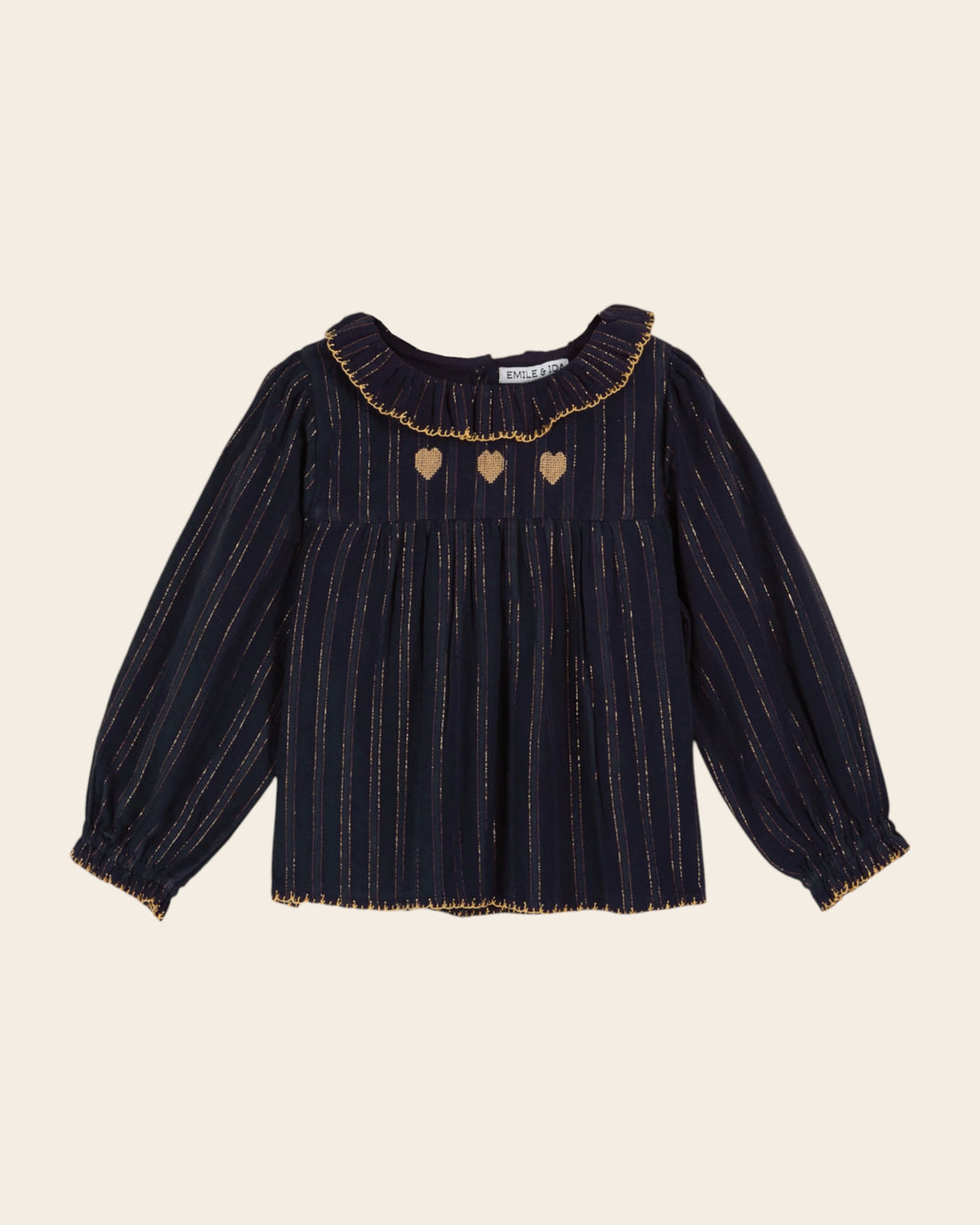 navy lurex embroidered lurex blouse