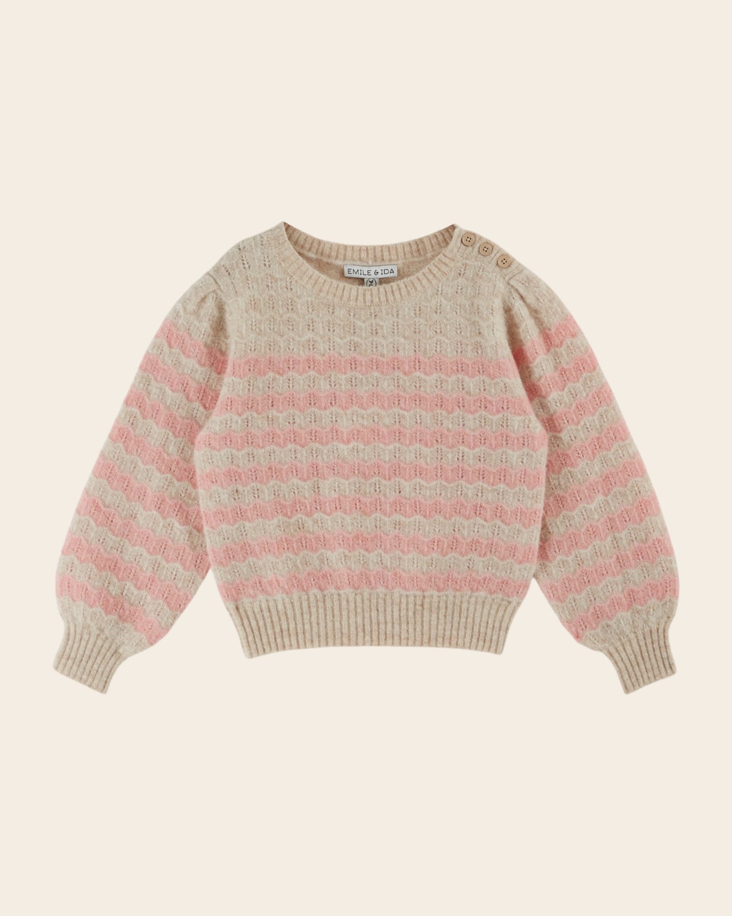 Pull rayures vague beige et rose