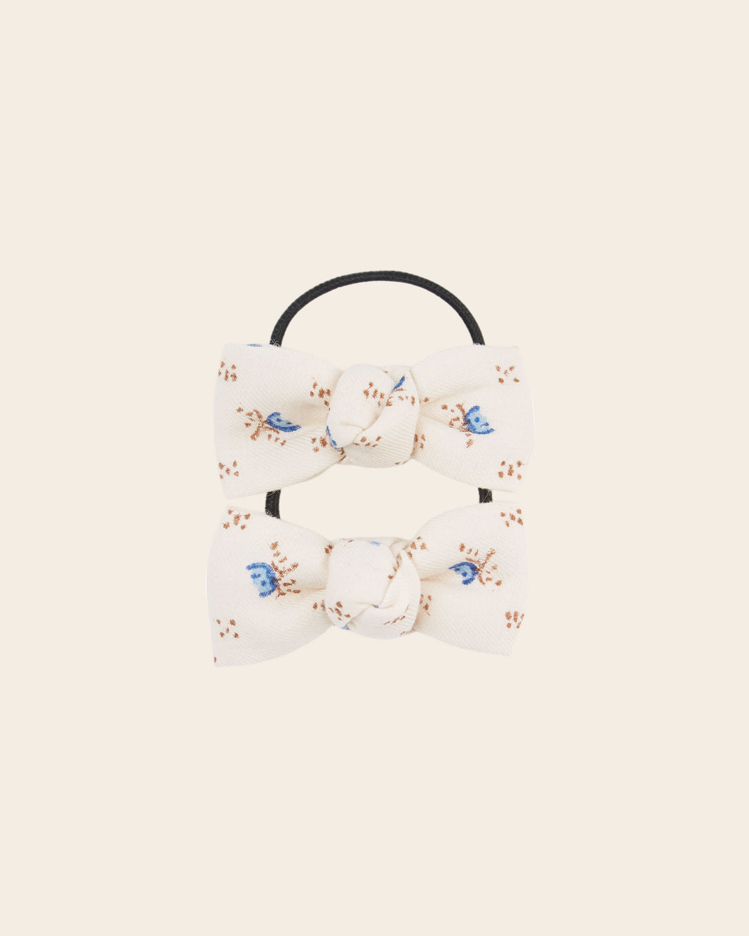 Lot de 2 élastiques crème fleurs bleues
