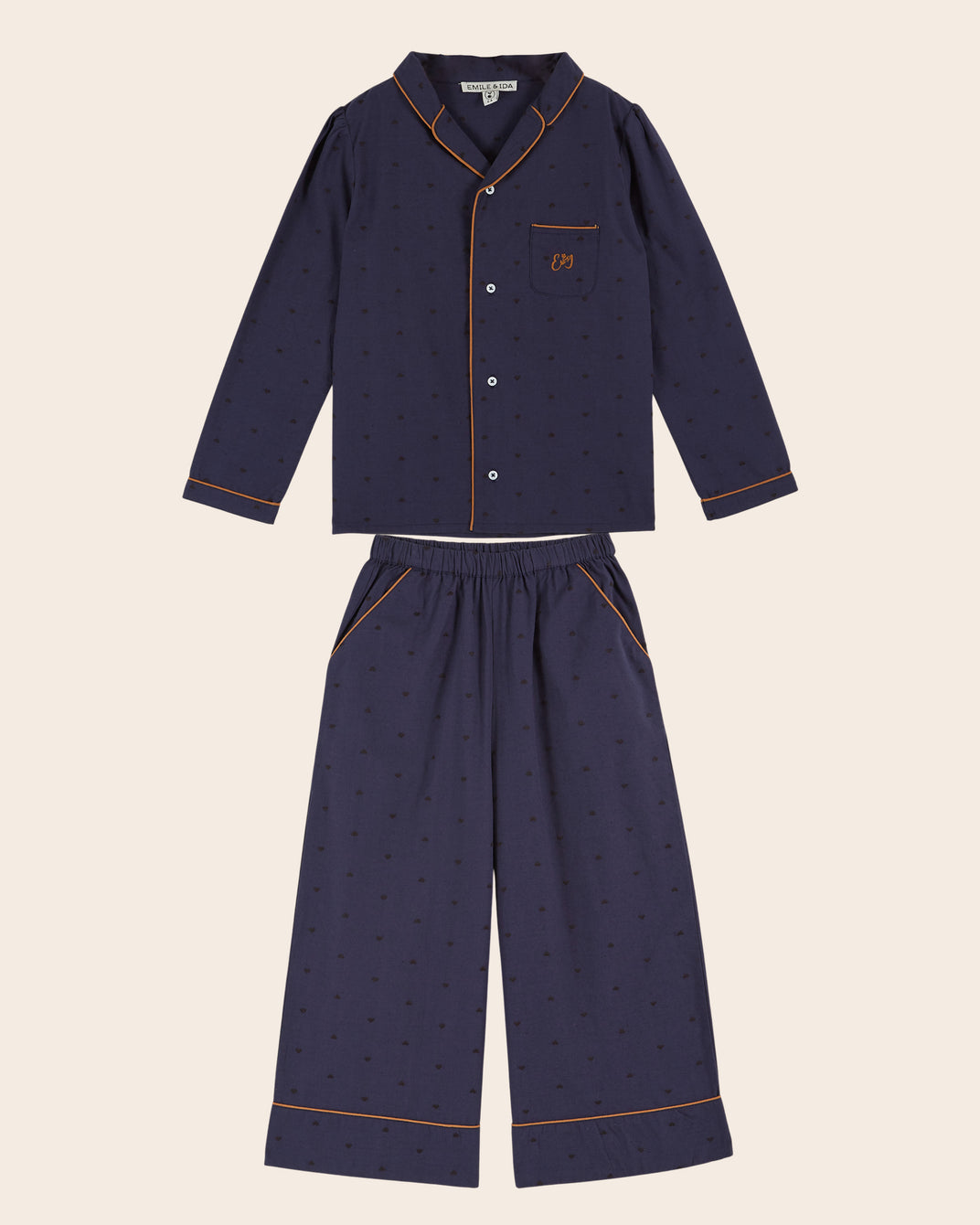 Pyjama fille coeurs brodés navy