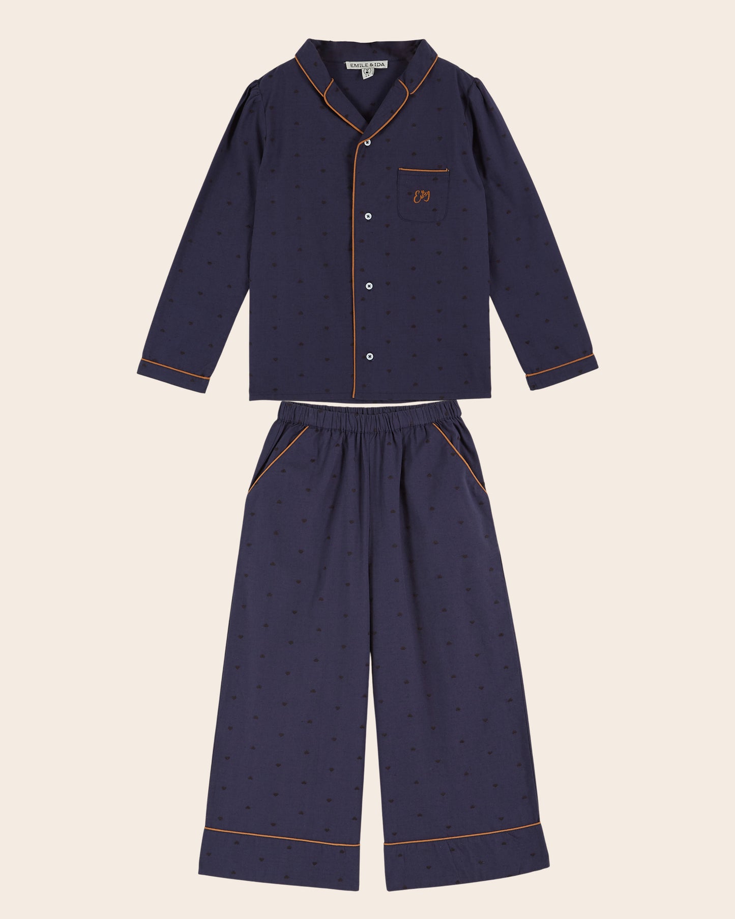 Pyjama fille coeurs brodés navy