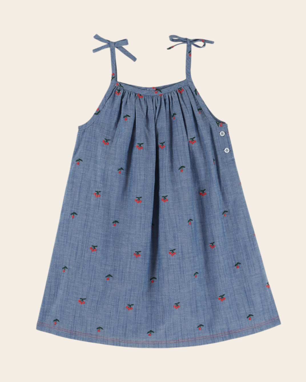 Robe - Bretelles chambray brodé cerises