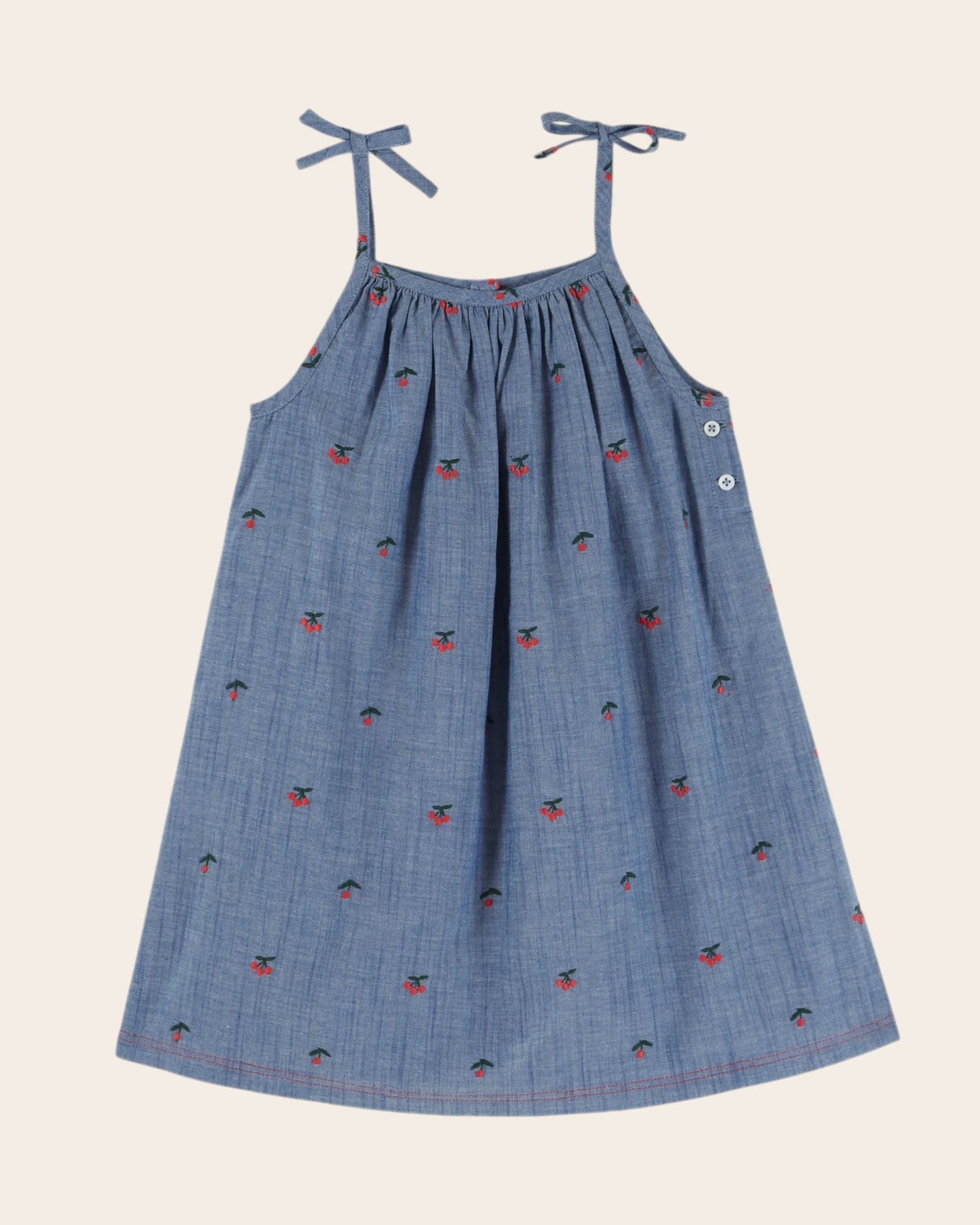 Robe - Bretelles chambray brodé cerises