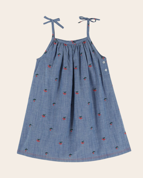 Robe - Bretelles chambray brodé cerises