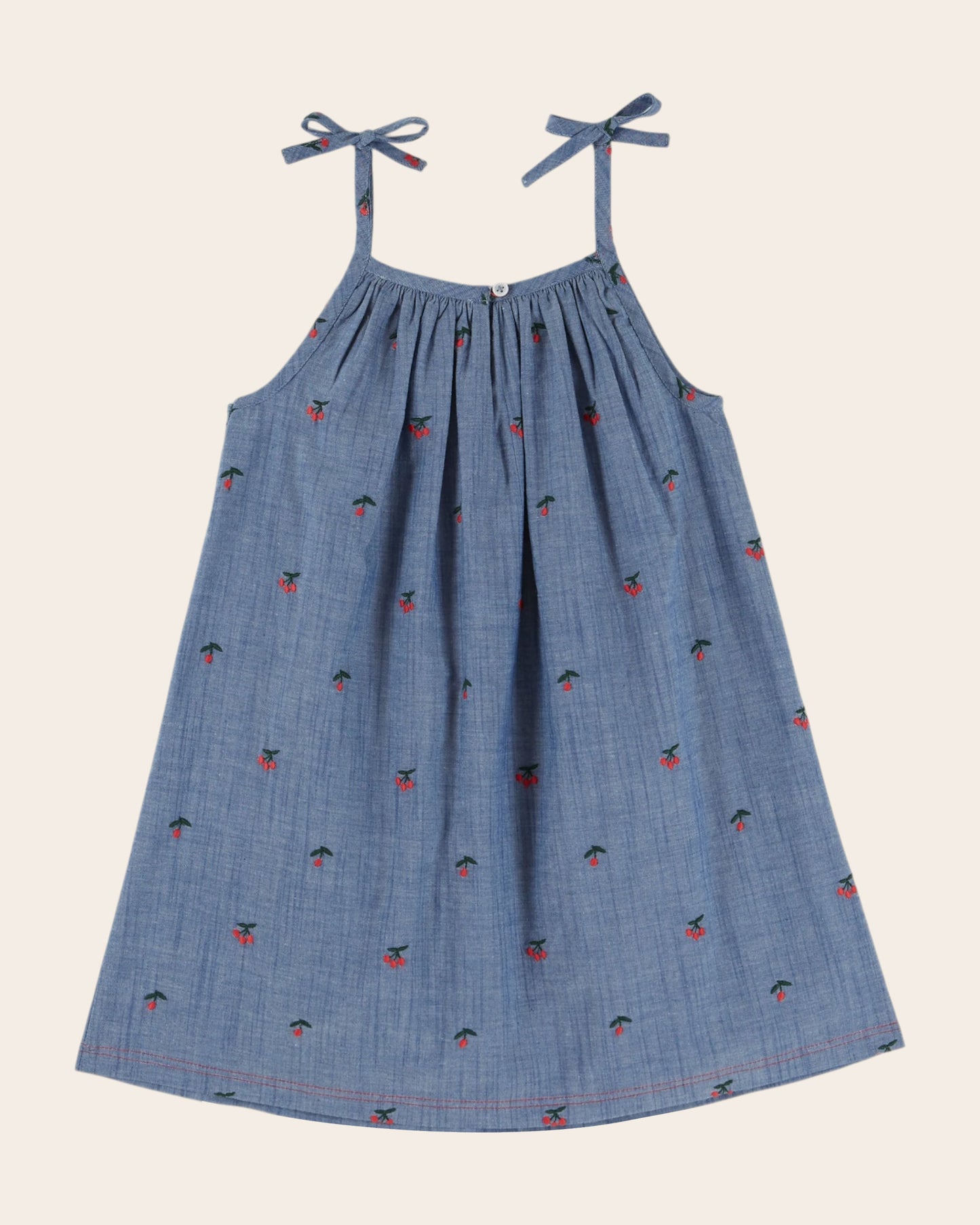 Robe - Bretelles chambray brodé cerises