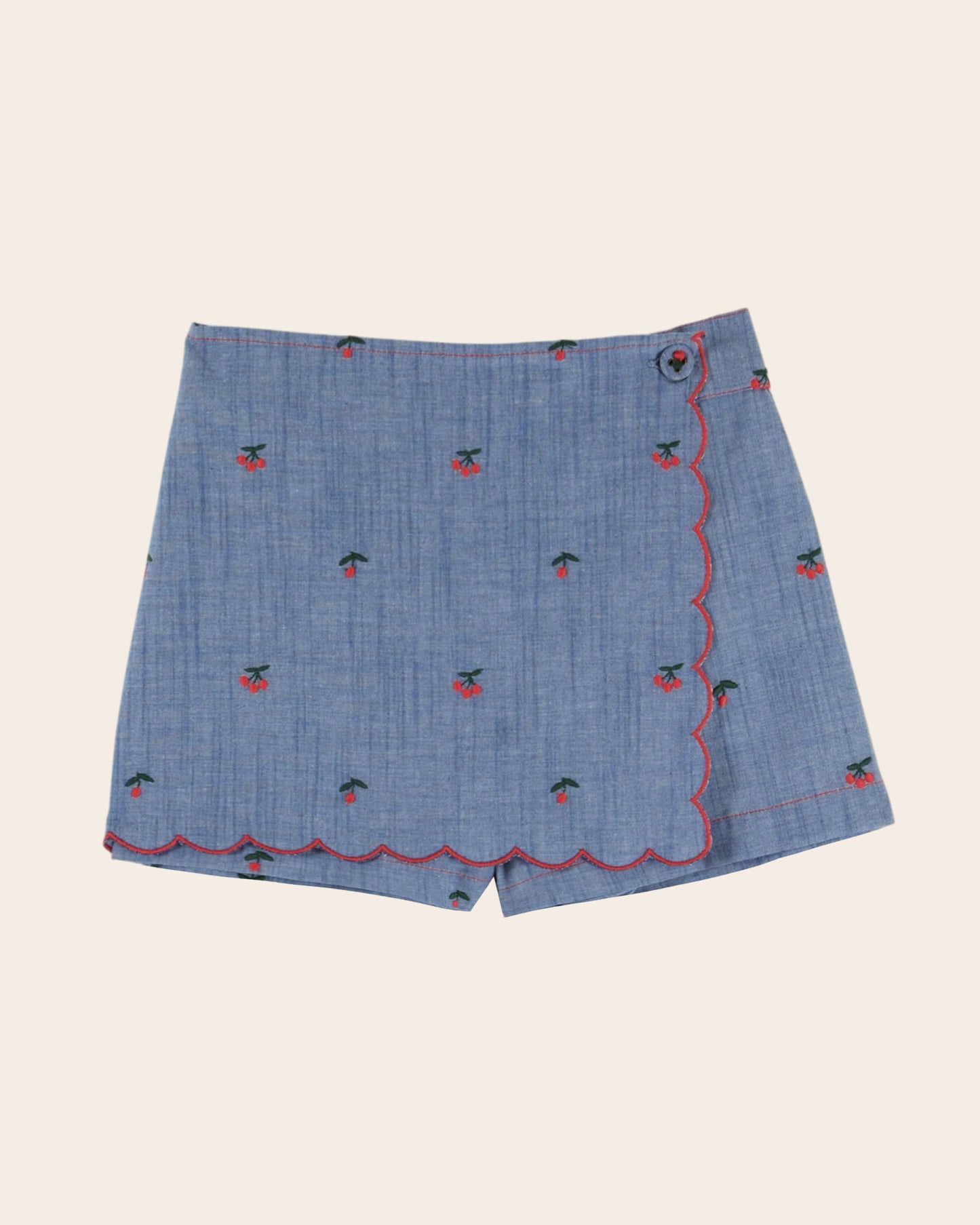 Jupe Short fille - Chambray brodé cerises