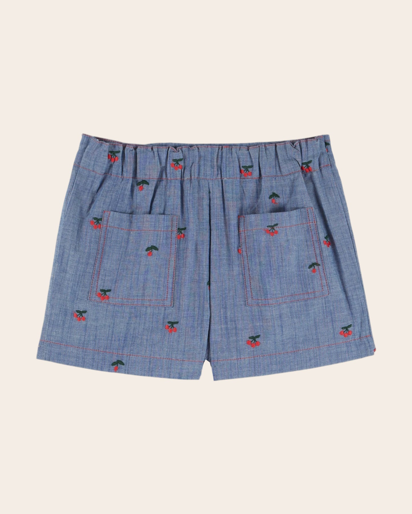 Jupe Short fille - Chambray brodé cerises