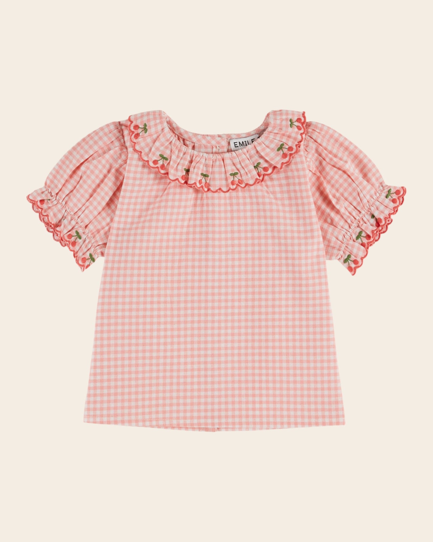 Blouse - Col brodé vichy rose