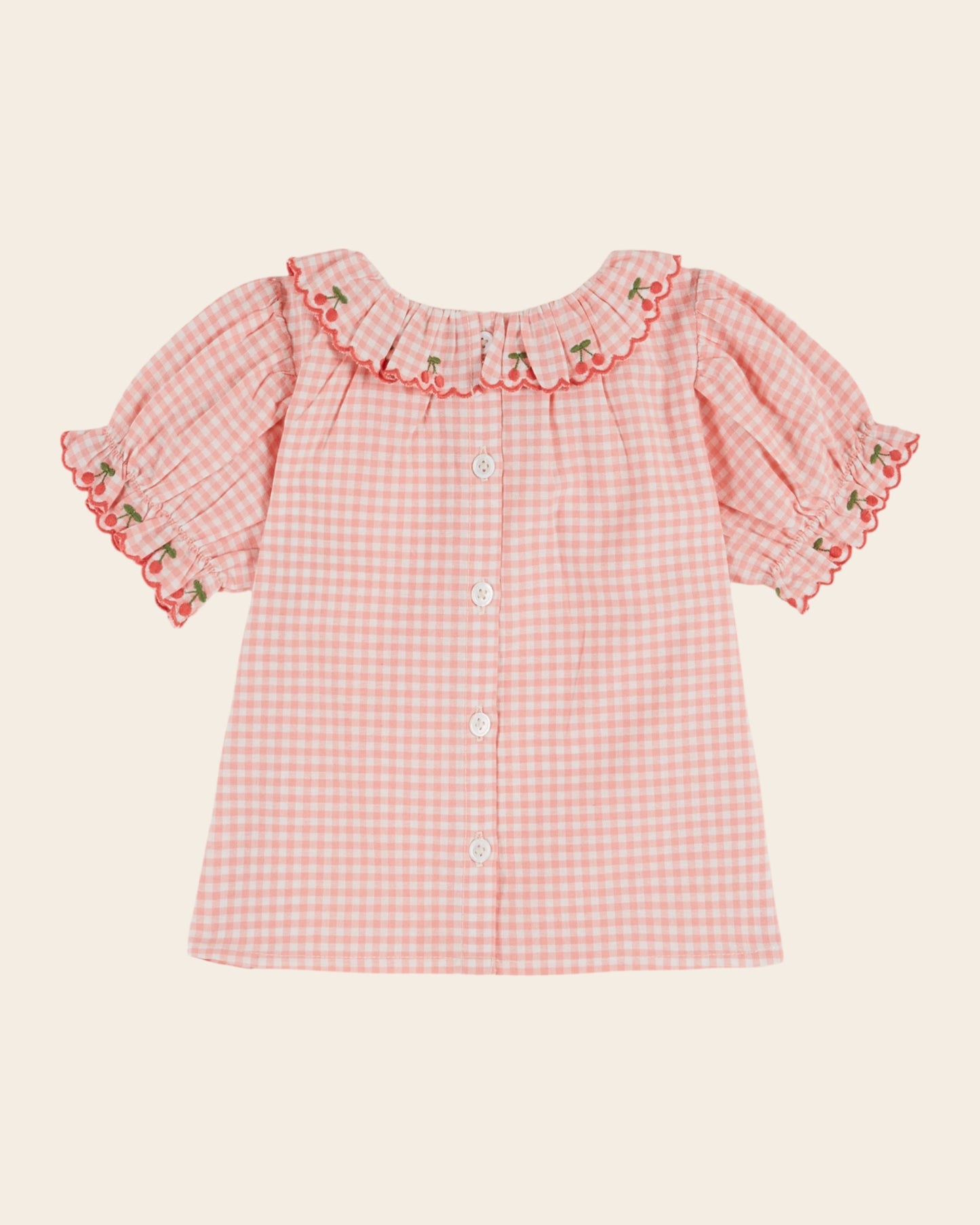 Blouse - Col brodé vichy rose