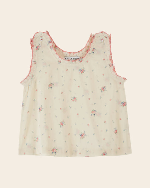 Top - Voile de coton fleuri écru