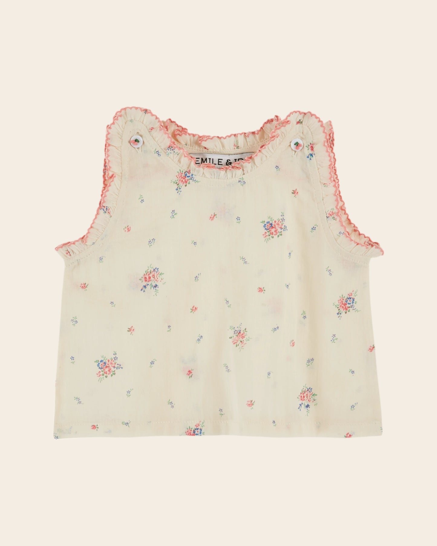 Top - Voile de coton fleuri écru